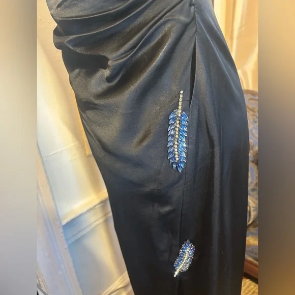 ZARA NEW LEAF SATIN EFFECT DRESS CUT OUT LONG MAXI FITTED SIZE M - Picture 5 of 12